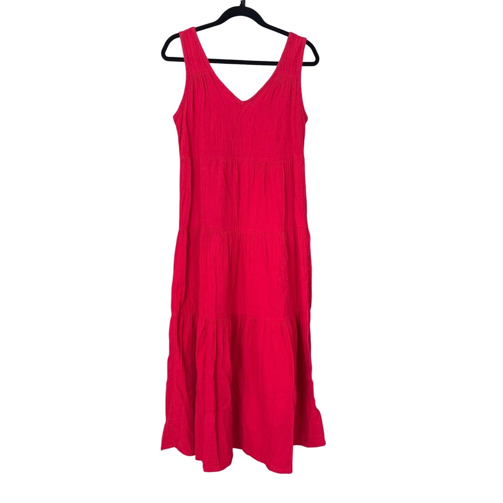 Quince Maxi Dress Women Red Organic Cotton Tiered Boho SIZE XS